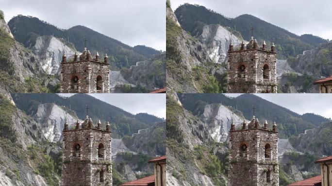 教堂的钟楼用白色大理石卵石建造。