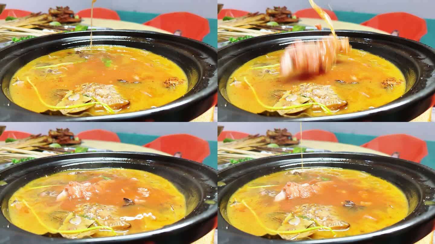 鱼肉加工鱼头汤特写美食材广告火锅视频素材