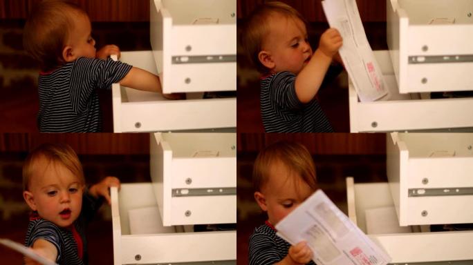 儿童探索开放式抽屉