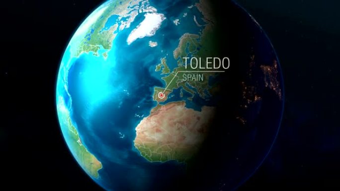 西班牙-托莱多-从太空到地球的缩放