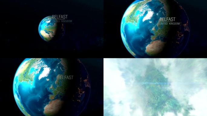 英国-贝尔法斯特-从太空到地球的缩放