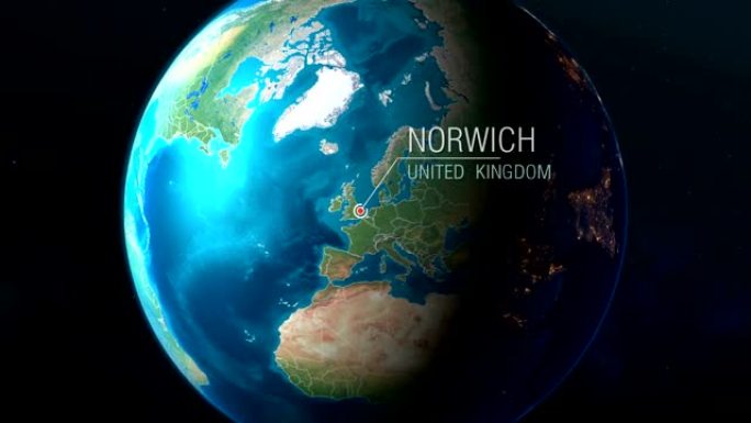 英国-诺里奇-从太空到地球的缩放