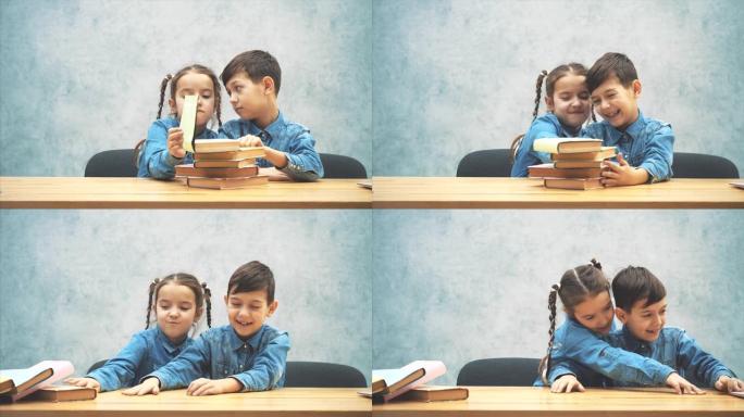 两个孩子在书和笔记本电脑之间进行选择。笔记本电脑是赢家。