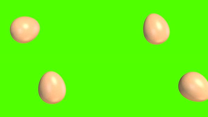 鸡蛋，炊具的3D动画，在绿屏背景上隔离，4K
