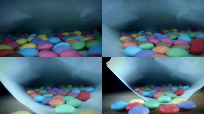 多色糖果包内的4k特写虫眼视图