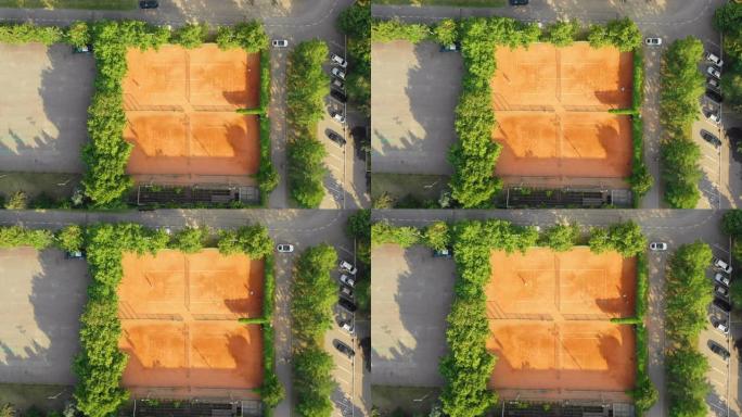 公共城市公园和网球场的俯视图