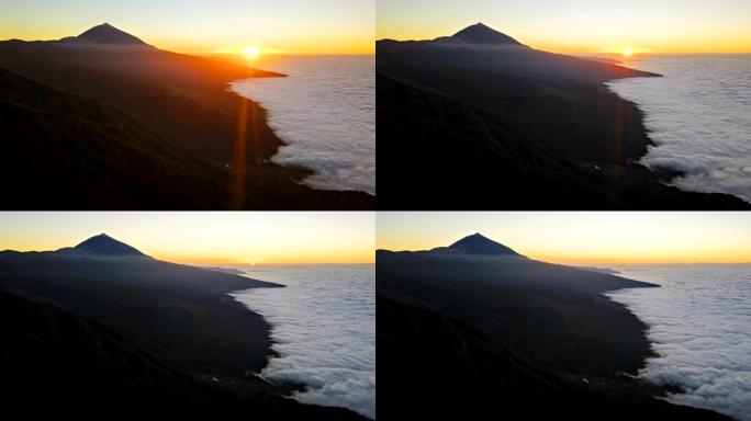 西班牙加那利群岛特内里费岛泰德火山附近的云层日夜飞逝。