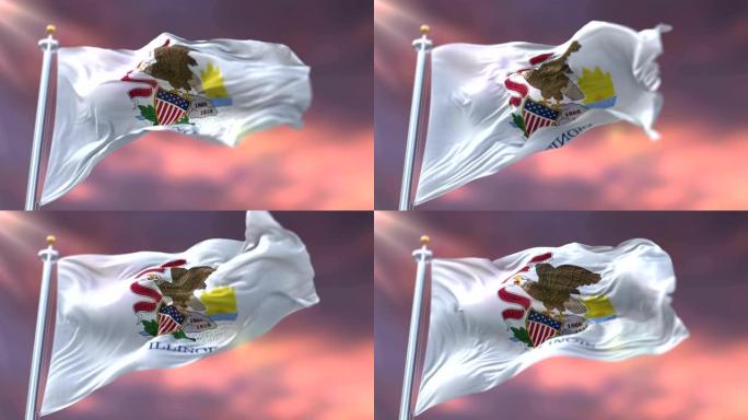 美国伊利诺伊州日落时的旗帜-loop