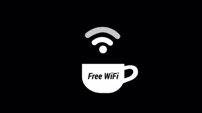 杯咖啡弹出图标与免费wi-fi标志动画阿尔法频道。免费wifi咖啡店。