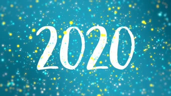 闪亮的蓝色黄色新年快乐2020贺卡视频