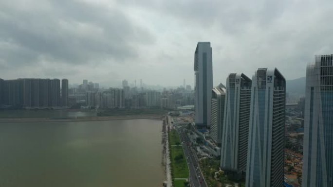 阳光明媚的日子珠海市著名的海湾澳门全景航空全景4k中国