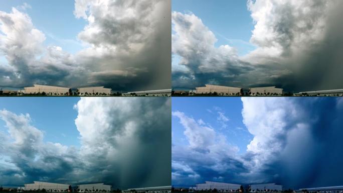 时间流逝雷暴天空雨云笼罩工厂