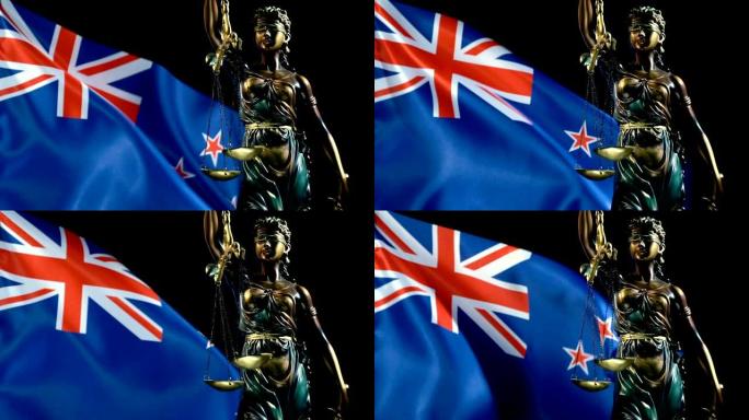 有新西兰国旗的正义雕像