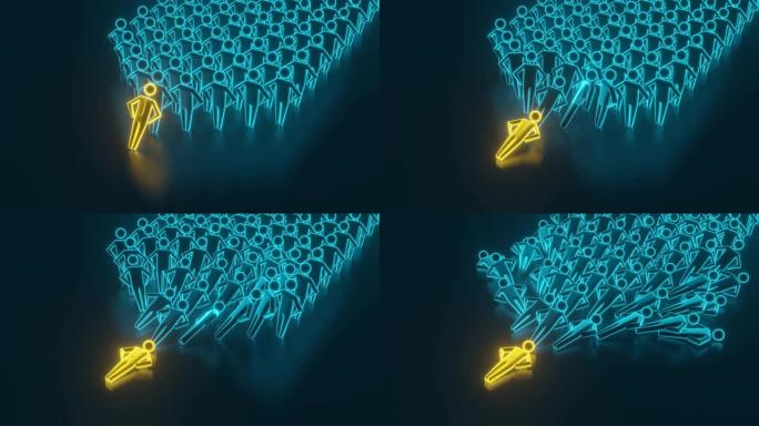 人图多米诺骨牌效应。3D渲染