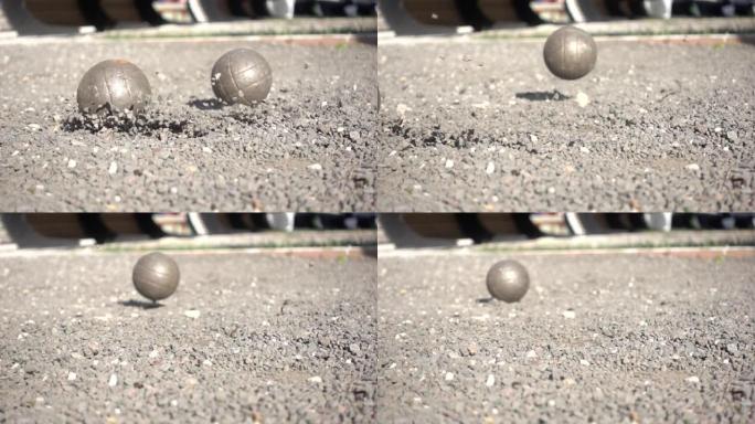 滚球互相击中碰撞砂石
