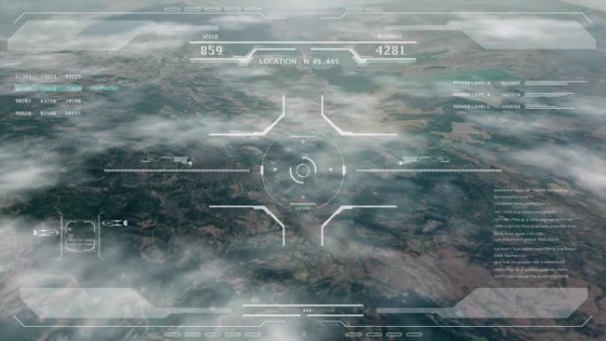 鸟瞰图HUD数字未来监控监视器屏幕显示。