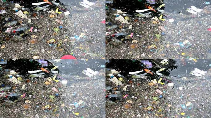 海水污染。环境污染。海上垃圾。海上堆积的涟漪垃圾