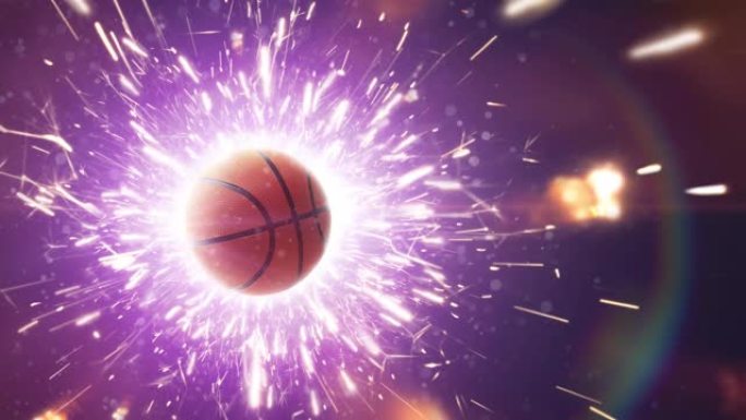 篮球。戏剧性的篮球背景，火火花在行动
