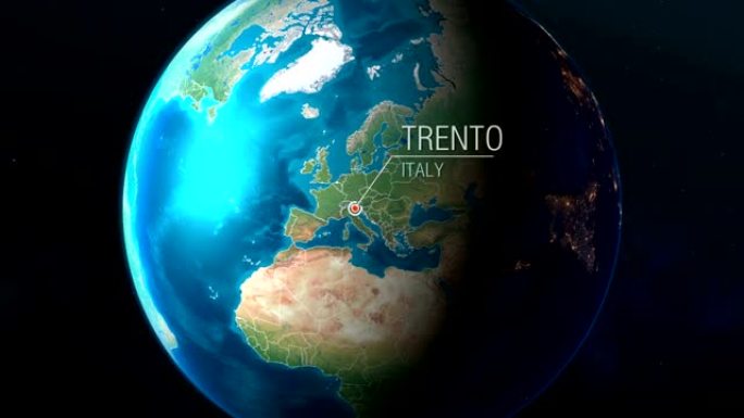 意大利-特伦托-从太空到地球的缩放