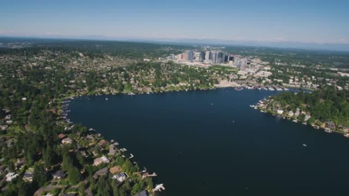 华盛顿湖鸟瞰美国华盛顿州贝尔维尤市