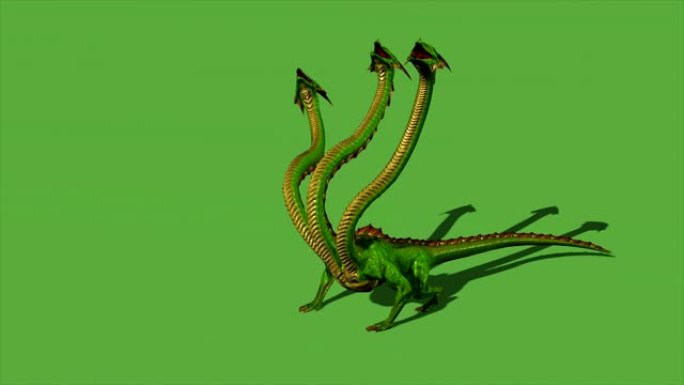 九头蛇神秘水蛇在绿屏背景上咆哮