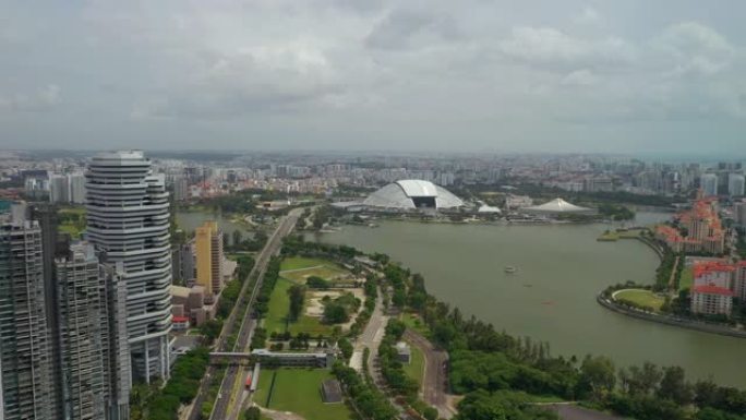 新加坡城市公园湾交通街体育馆空中全景4k