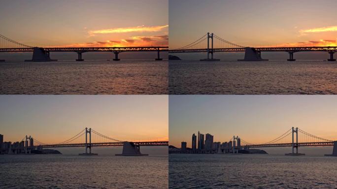 查看韩国广加利海滩釜山市海云台区的日出广安大桥或釜山广安代大桥