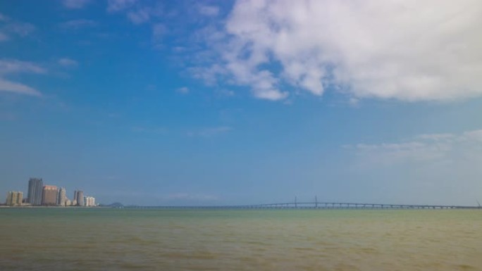 珠海城市湾晴天澳门香港交通大桥全景延时4k中国