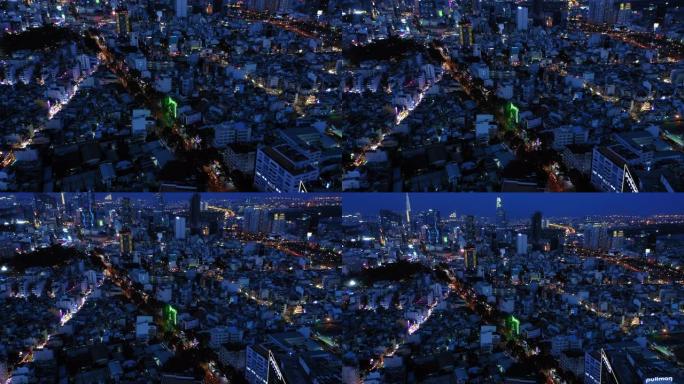 胡志明市夜间的鸟瞰图