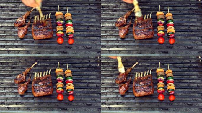 在烤架上准备羊排