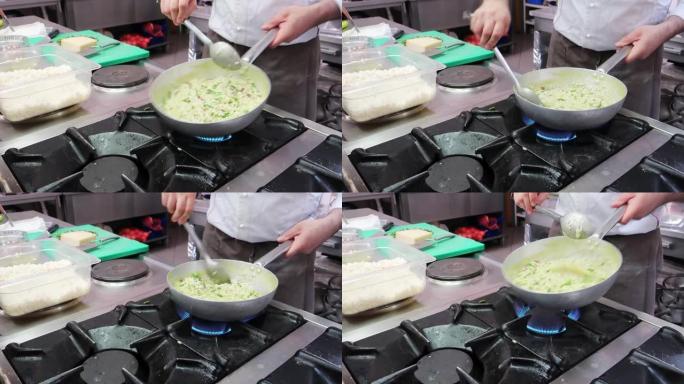 专业厨师准备芦笋烩饭