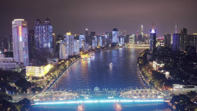 海珠广场滨江路沿江路海珠桥海印桥灯光夜景