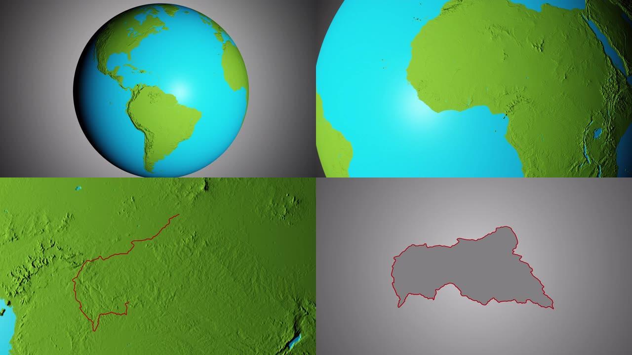 地球与中非共和国的边界图形