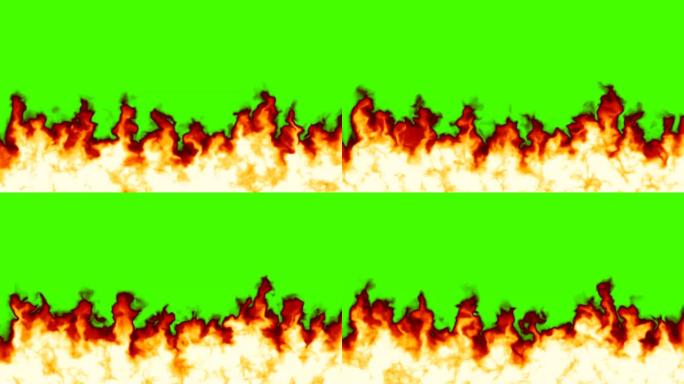 绿色屏幕背景上巨大火焰中的无缝循环动画火焰