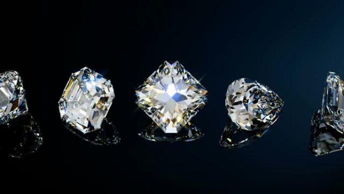 黑色光泽背景上最受欢迎的十个钻石形状。
