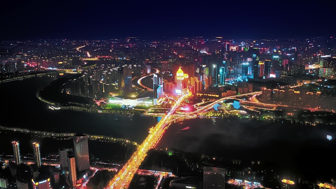 沈阳夜景 沈阳全景 浑河