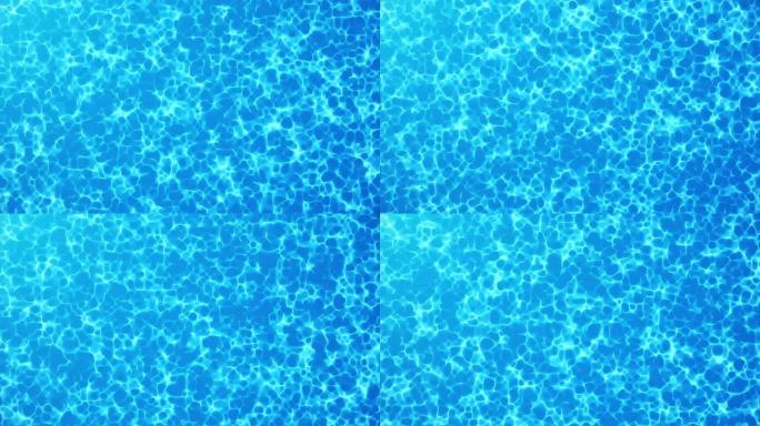 水腐蚀性背景。游泳池里纯净、干净的蓝色水。无缝循环3D 4k动画。