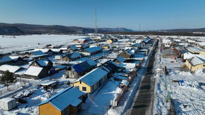 黑龙江大兴安岭漠河北红村冬季航拍风光