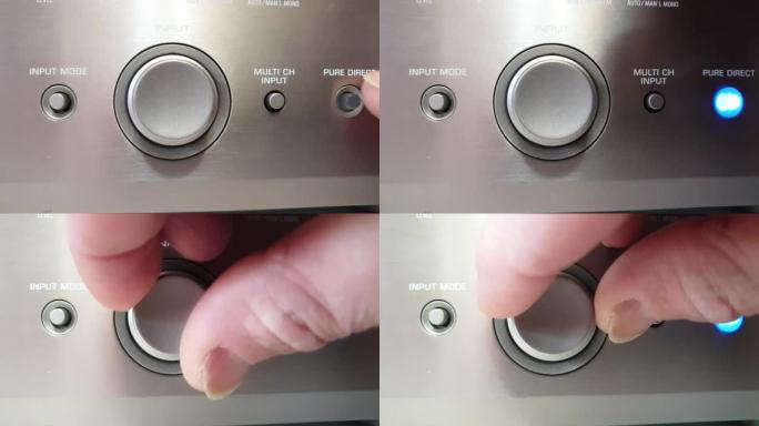 音乐中心。在放大器上听音乐。调高音量。