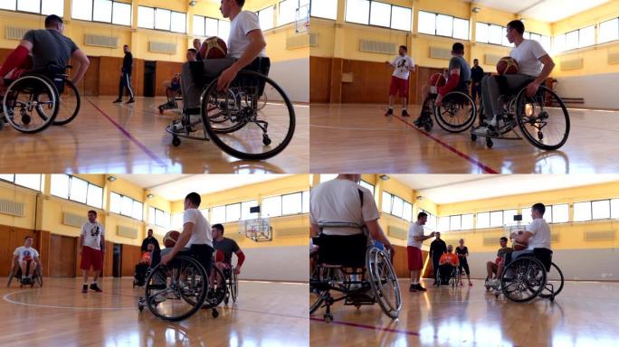裁判员向轮椅篮球运动员讲解比赛规则