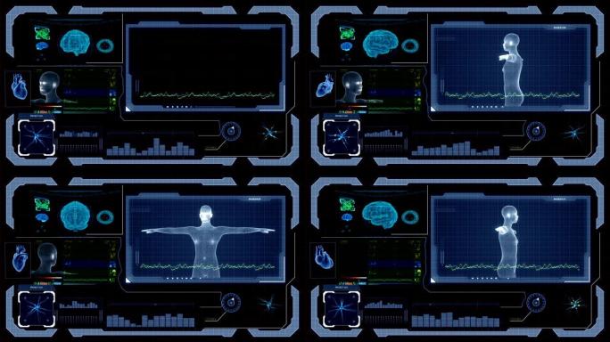 未来界面平视显示器和人形人物