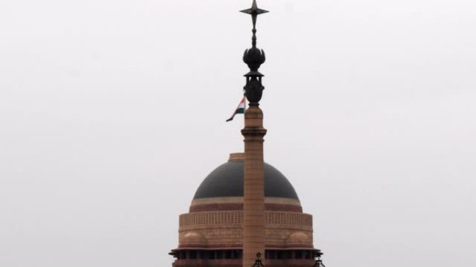 新德里总统府穹顶和国旗-4K 60p