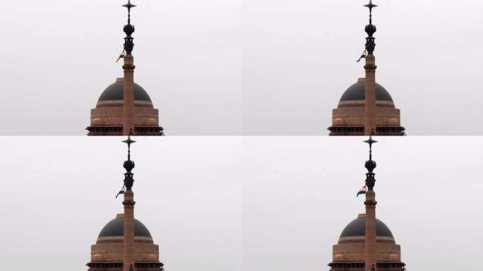 新德里总统府穹顶和国旗-4K 60p