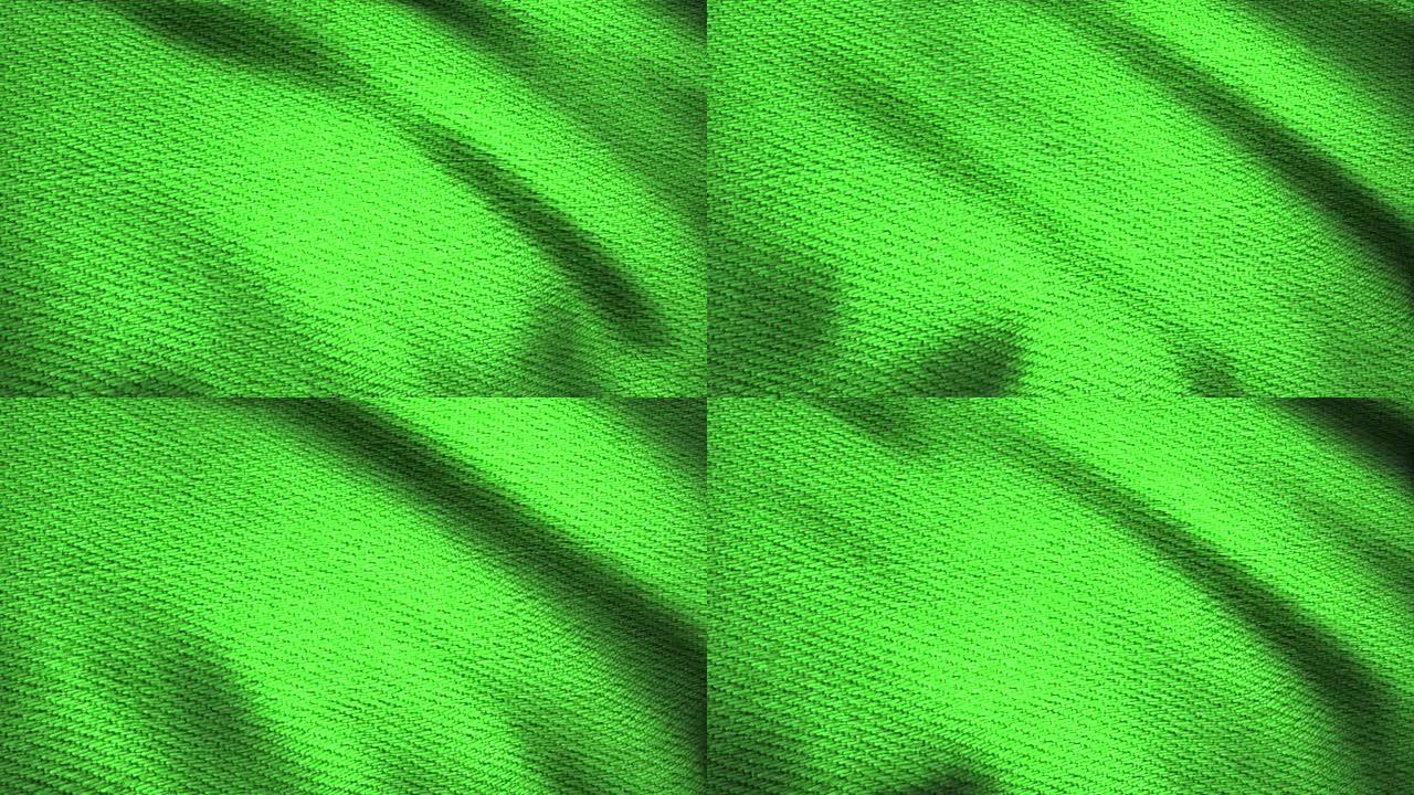 牛仔布纹理绿色飘扬。画布的动画运动。材料的波浪