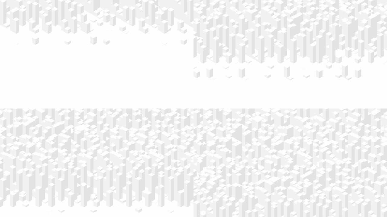 立方体盒子方条3D虚拟等距洗牌波形，区块链技术概念设计插图白色背景动画4K上的灰色，带复制空间