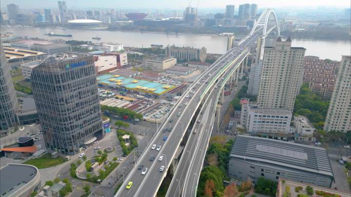 上海市黄浦区卢浦大桥车流延时风景视频素材