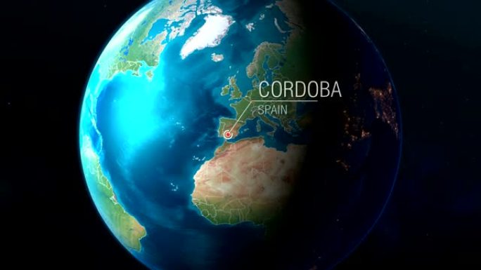 西班牙-科尔多瓦-从太空到地球的缩放