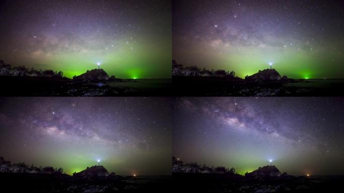 夜间多云天空上的银河系和星星的时间圈数