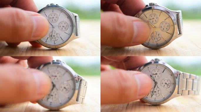 木表上的手表，用于日常检查时钟和时间
