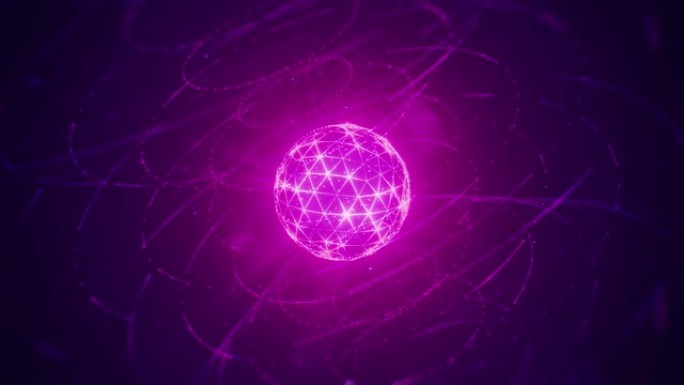 高科技紫色多边形球体和旋转线